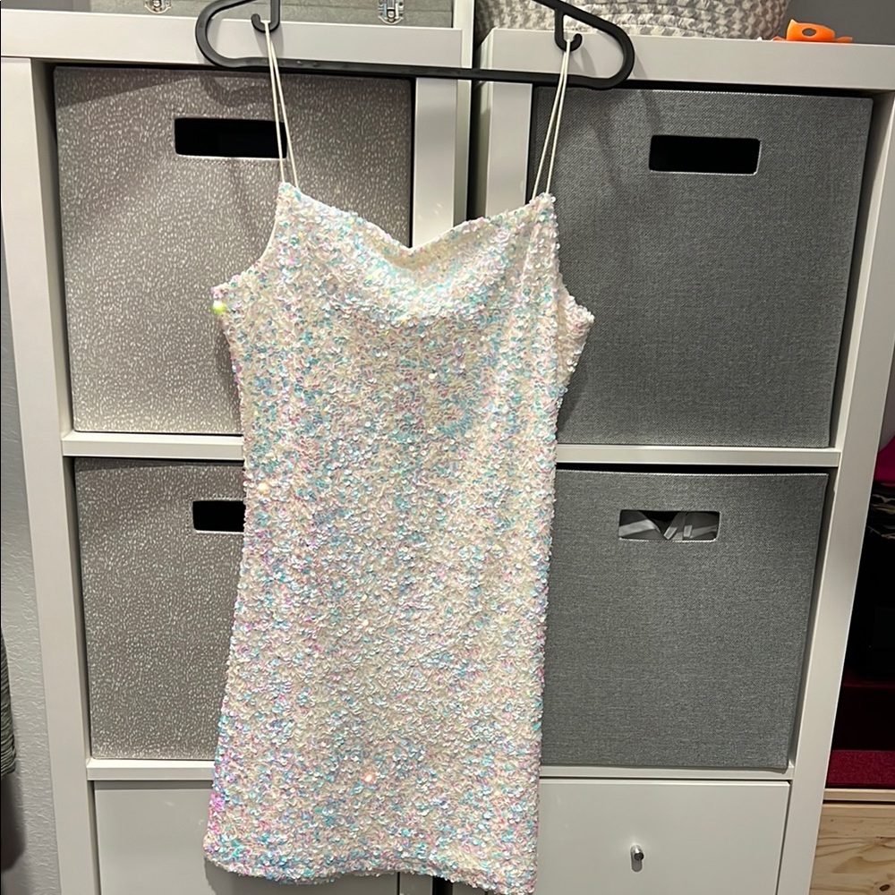 Elegant Sequin Mini Dress - White